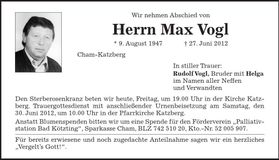 Traueranzeige Max Vogl
