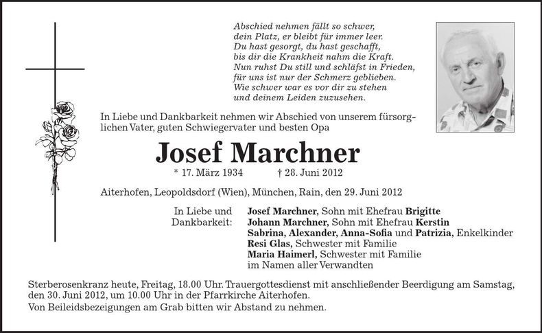 Traueranzeige Josef Marchner