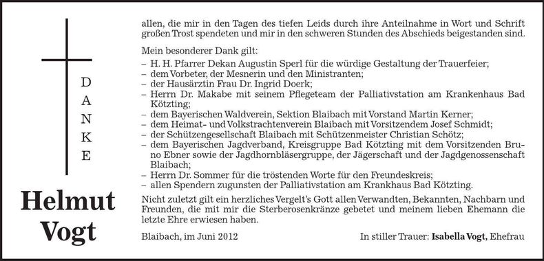 Traueranzeige Helmut Vogt