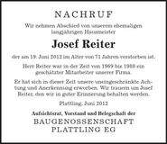 Traueranzeige Josef Reiter