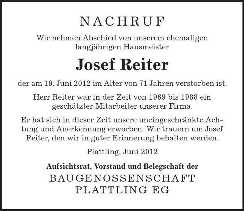 Traueranzeige Josef Reiter