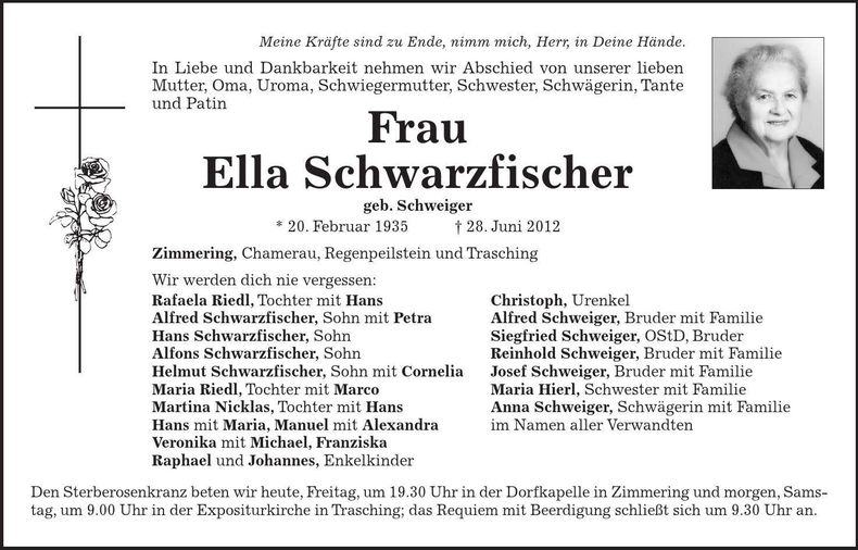 Traueranzeige Eleonora Schwarzfischer