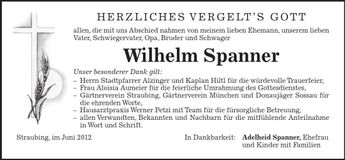 Traueranzeige Wilhelm Spanner