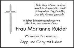 Traueranzeige Marianne Ruider