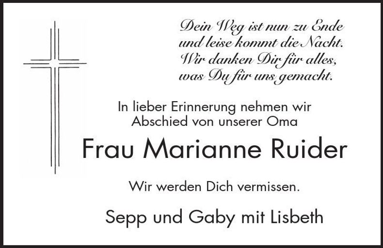 Traueranzeige Marianne Ruider