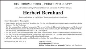Traueranzeige Herbert Bernhard