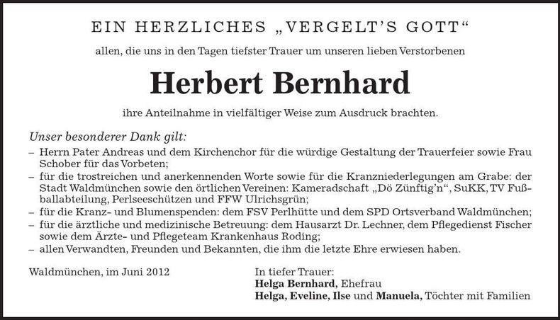 Traueranzeige Herbert Bernhard