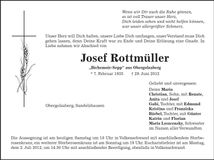 Traueranzeige Josef Rottmüller