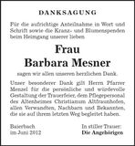 Traueranzeige Barbara Mesner