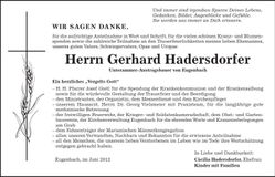 Traueranzeige Gerhard Hadersdorfer