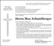 Traueranzeige Max Schmidberger