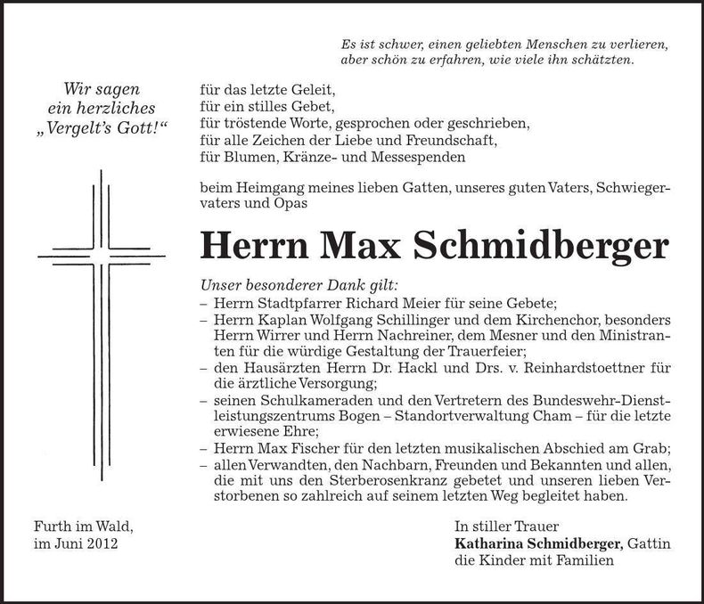 Traueranzeige Max Schmidberger