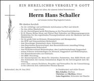Traueranzeige Hans Schaller