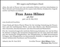 Traueranzeige Anna Hilmer