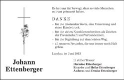 Traueranzeige Johann Ettenberger