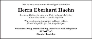 Traueranzeige Eberhard Haehn