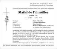 Traueranzeige Mathilde Fahmüller