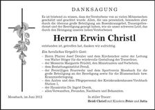 Traueranzeige Erwin Christl