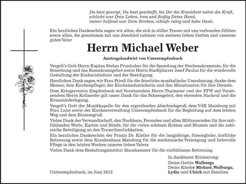 Traueranzeige Michael Weber