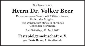 Traueranzeige Volker Dr. Beer