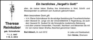 Traueranzeige Therese Reinkober