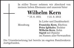 Traueranzeige Wilhelm Kern