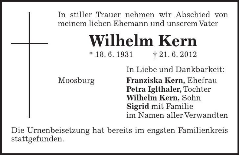 Traueranzeige Wilhelm Kern