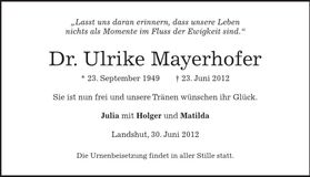 Traueranzeige Ulrike Mayerhofer