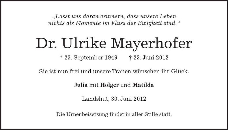 Traueranzeige Ulrike Mayerhofer
