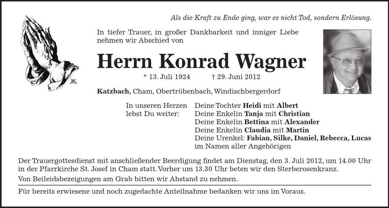 Traueranzeige Konrad Wagner