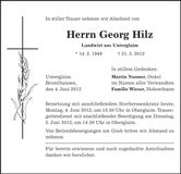 Traueranzeige Georg Hilz