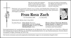 Traueranzeige Rosa Zach