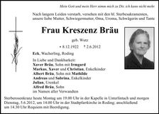 Traueranzeige Kreszenz Bräu