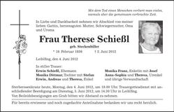 Traueranzeige Therese Schießl