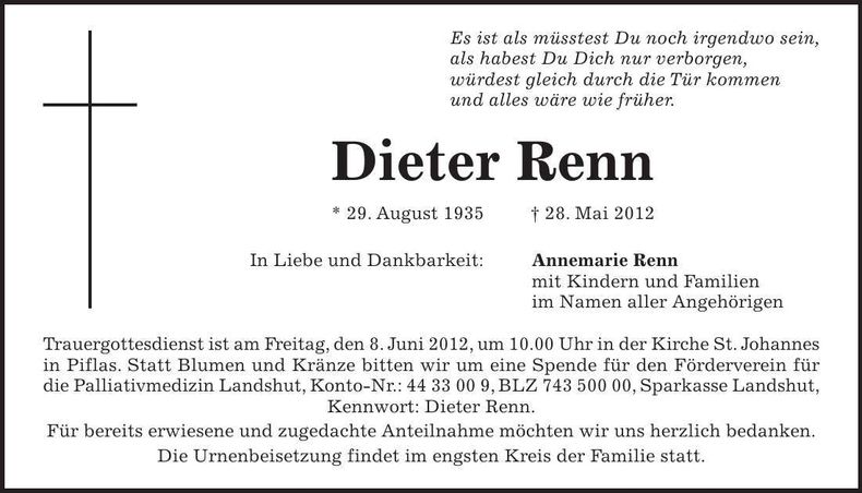 Traueranzeige Dieter Renn