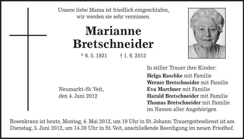 Traueranzeige Marianne Bretschneider