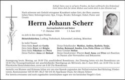 Traueranzeige Johann Scherr