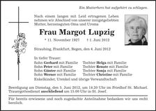 Traueranzeige Margot Lupzig