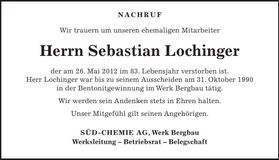 Traueranzeige Sebastian Lochinger