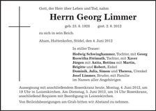 Traueranzeige Georg Limmer