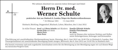 Traueranzeige Werner Dr. med. Schulte