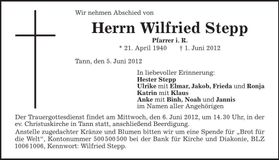 Traueranzeige Wilfried Stepp