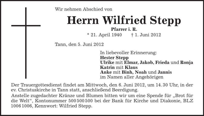 Traueranzeige Wilfried Stepp