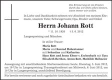 Traueranzeige Johann Rott