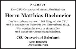 Traueranzeige Matthias Bachmeier