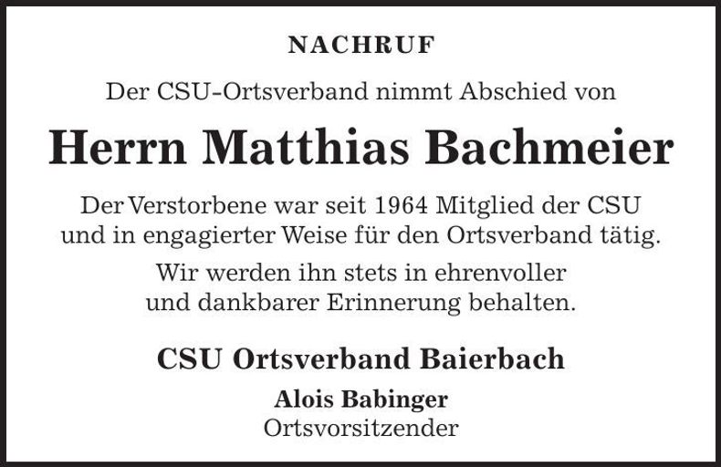 Traueranzeige Matthias Bachmeier