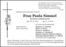 Traueranzeige Paula Simmel