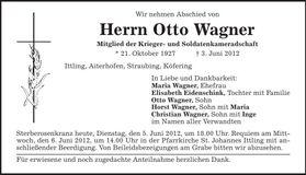 Traueranzeige Otto Wagner