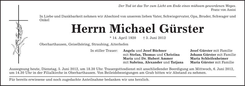 Traueranzeige Michael Gürster