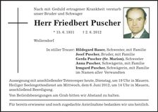 Traueranzeige Friedbert Puscher